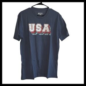 NWOT Pivotal Partners Mens USA Graphic T-Shirt Navy Blue Distressed Patriotic LG
